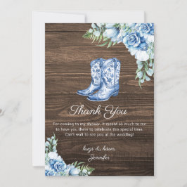 Rustic Blue Cowgirl Boots Bridal Shower Thank You  Anteckningskort