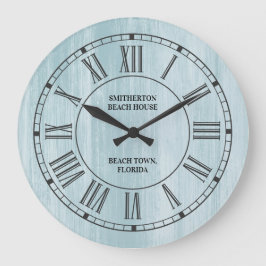 Rustic Blue Distress Wood Roman Numerals Beach Stor Klocka