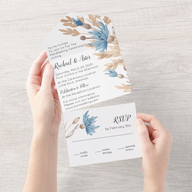 Rustic Blue Dried Flowers Handfixing Bröllop (Tearaway)