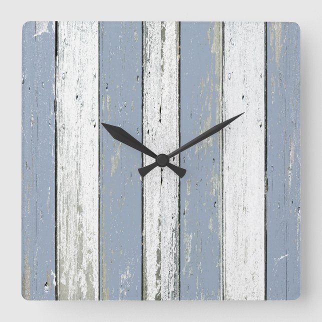 Rustic Blue Driftwood Fyrkantig Klocka (Framsida)