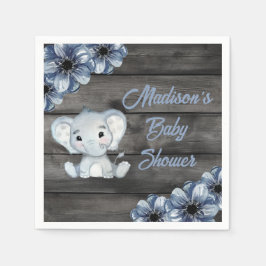 Rustic Blue Elephant Blommigt Wooden Napkins Pappersservett