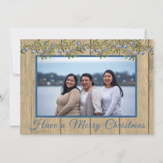 Rustic Blue Family Photo God jul Julkort (Framsida)