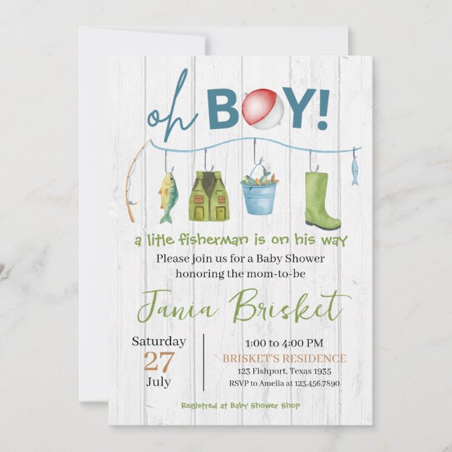 Rustic Blue Fishing Design Baby Shower Boy Inbjudningar (Framsida)