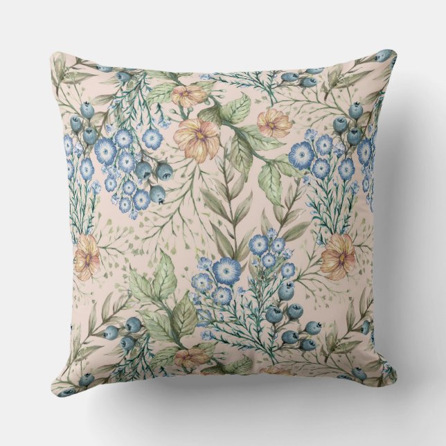 Rustic Blue Floral Farmhouse Kudde (Baksida)