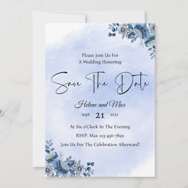 Rustic Blue Floral Wedding Save the Date Inbjudningar (Framsida)