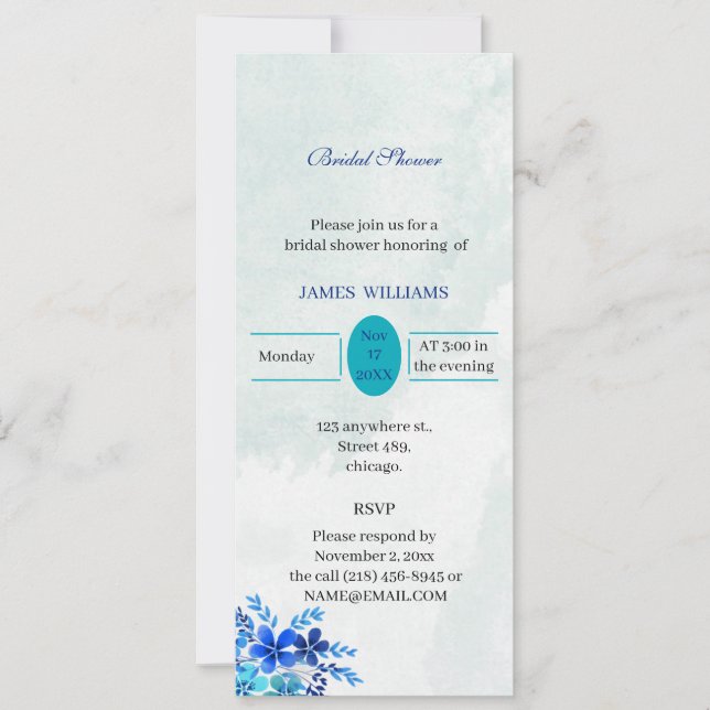 Rustic Blue Flower Customized Möhippa Inbjudningar (Framsida)