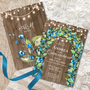 Rustic Blue Flower Löv Arch Ljus Quinceañera Inbjudningar