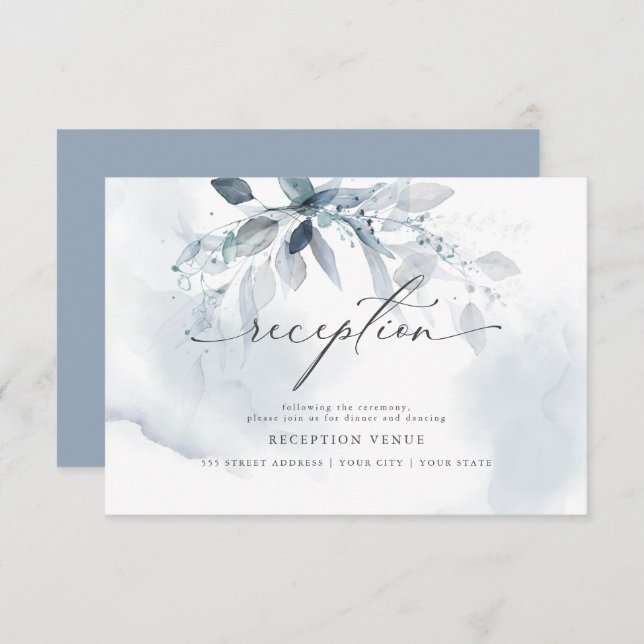 Rustic Blue Foliage Watercolor Reception Inbjudningar (Fram/baksida)