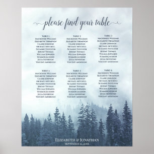 Rustic Blue Forest 6 Bord Bröllop-sätesdiagram Poster