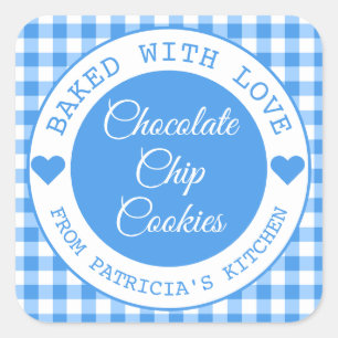 Rustic Blue Gingham bakad med Kärlek Cookies Fyrkantigt Klistermärke