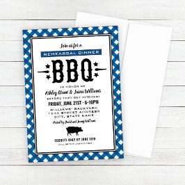 Rustic Blue Gingham Bröllop Rehearsal Dinner BBQ Inbjudningar