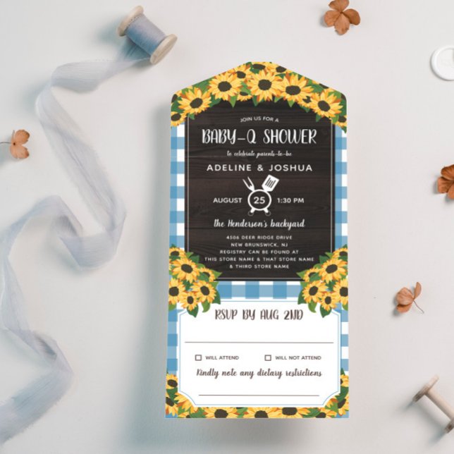 Rustic Blue Gingham Sunblommor Baby-Q Shower (Skapare uppladdad)