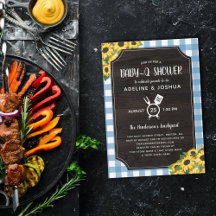 Rustic Blue Gingham Sunblommor Baby-Q Shower