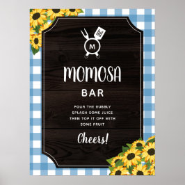 Rustic Blue Gingham Sunblommor Monogram Momosa Pub Poster