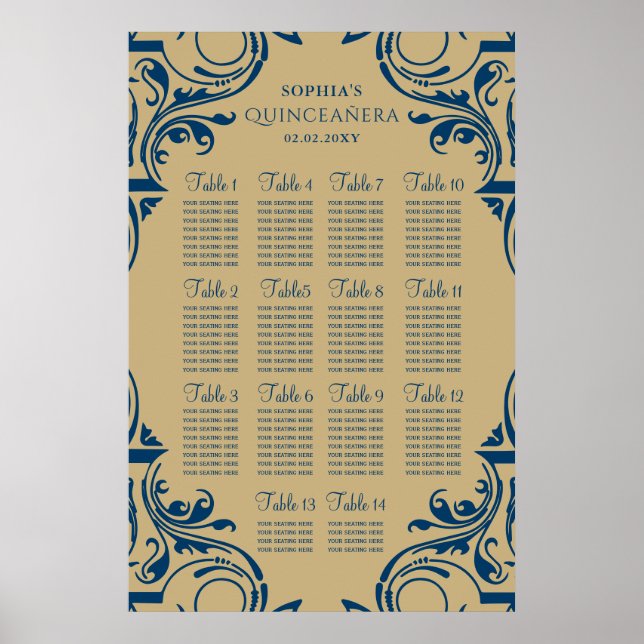 Rustic Blue Gold sittplan poster (Framsidan)
