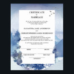 Rustic Blue Gräs Certificate of Giftermål Keepsaké Poster<br><div class="desc">Rustic Blue Gräs Certificate of Giftermål Keepsaké Poster en viktig sak att underteckna när ceremonin är avslutad och kommer att förbli en vacker och framskjuten påminnelse om er speciella dag. Den har en trädblå, vintergrön bakgrund accentuerad med blå gräs, fåglar och snö accenter. Scenen är färdig när en flock fåglar...</div>