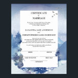 Rustic Blue Gräs Certificate of Giftermål Keepsaké Poster<br><div class="desc">Rustic Blue Gräs Certificate of Giftermål Keepsaké Poster en viktig sak att underteckna när ceremonin är avslutad och kommer att förbli en vacker och framskjuten påminnelse om er speciella dag. Den har en trädblå, vintergrön bakgrund accentuerad med blå gräs, fåglar och snö accenter. Scenen är färdig när en flock fåglar...</div>