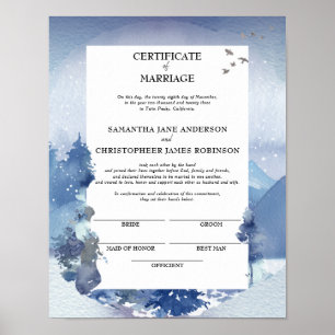 Rustic Blue Gräs Certificate of Giftermål Keepsaké Poster