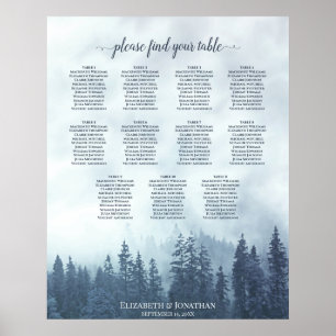Rustic Blue Gräs Träd 11 Bord sätesdiagram Poster