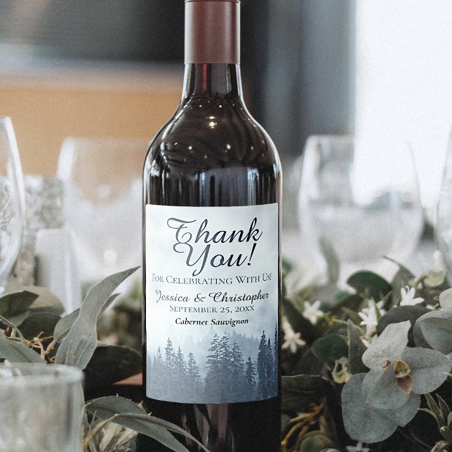 Rustic Blue Gräs Träd Bröllop Tack Vinflaska Etikett (Skapare uppladdad)