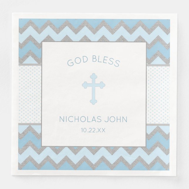 Rustic Blue Grått Baptism Christening Napkin Pappersservett (Framsida)