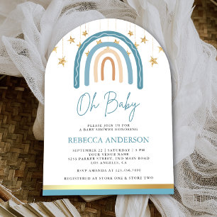 Rustic Blue Guld Boho Rainbow Arch Baby Shower Inbjudningar