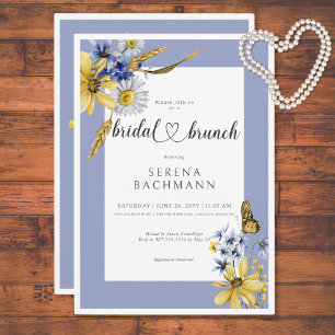 Rustic Blue & Gult Wildblommor Möhippa Brunch Inbjudningar
