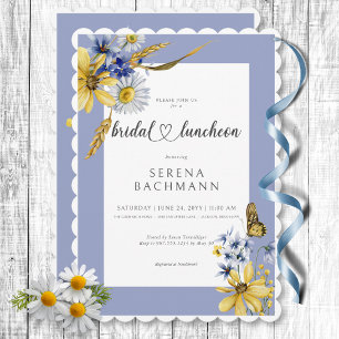 Rustic Blue & Gult Wildblommor Möhippa Luncheon Inbjudningar