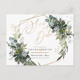 Rustic Blue Gum Eucalyptus, Greenery Save the Date Vykort