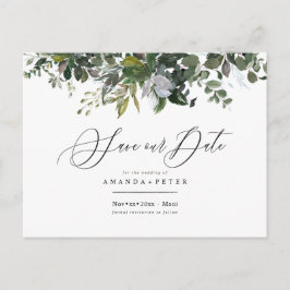 Rustic Blue Gum Eucalyptus, Greenery Save the Date Vykort
