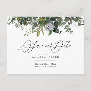 Rustic Blue Gum Eucalyptus, Greenery Save the Date Vykort