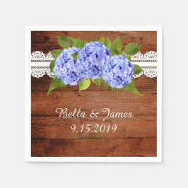 Rustic Blue Hydrangea Bröllop Collection Napkins Pappersservett
