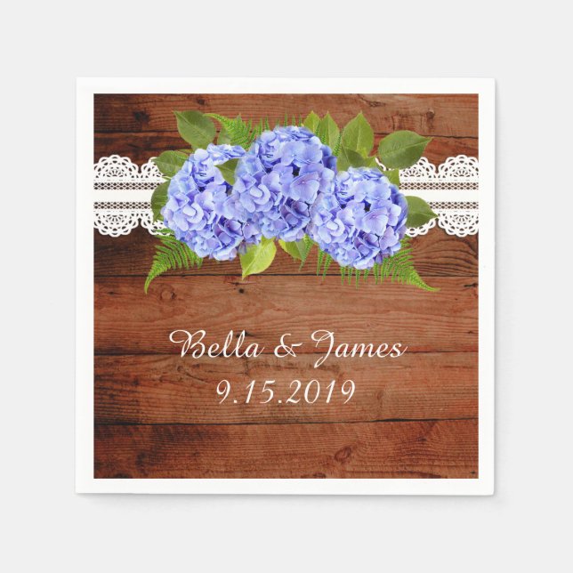 Rustic Blue Hydrangea Bröllop Collection Napkins Pappersservett (Framsidan)