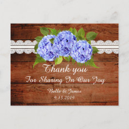 Rustic Blue Hydrangea Bröllop Tack för vykortet Vykort