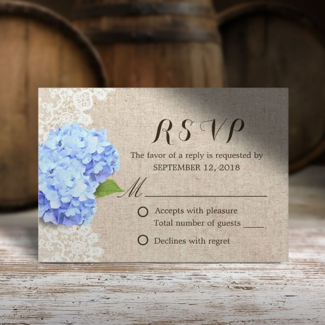 Rustic Blue Hydrangea Snöre & Burlap Bröllop OSA Kort (Skapare uppladdad)