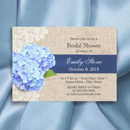 Rustic Blue Hydrangea Snöre & Burlap Möhippa Inbjudningar