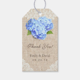 Rustic Blue Hydrangea Snöre & Burlap Wedding Favor Presentetikett