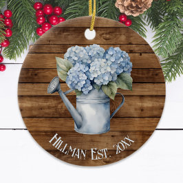 Rustic Blue Hydrangea Watering Kan Personlig Julgransprydnad Keramik