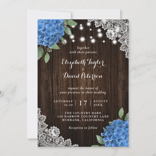 Rustic Blue Hydrangea Wedding-inbjudningar Inbjudningar (Framsida)