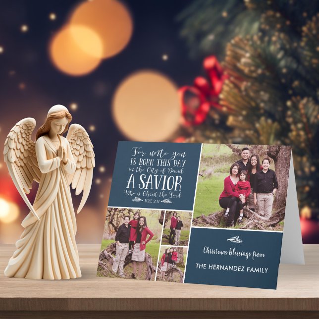 Rustic Blue jul Bible Verse Helgdag Photo Helgkort (Rustic Blue Christmas Bible Verse Holiday Photo Christmas Card with Digital Download)