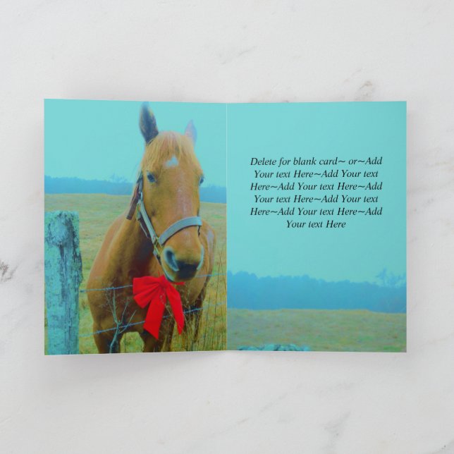 Rustic Blue jul Horse Red Bow Helgkort (Inuti)
