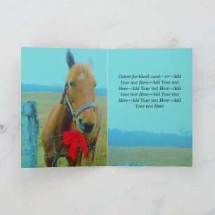 Rustic Blue jul Horse Red Bow Helgkort