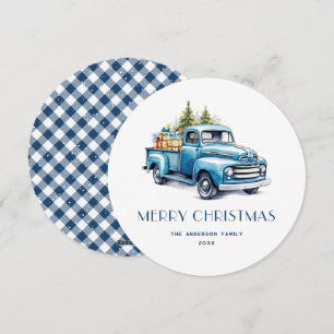 Rustic Blue Lastbil Gingham Play-kort Julkort
