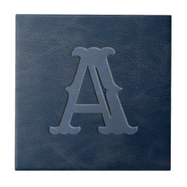 Rustic Blue Leather Struktur Monogram Initial Kakelplatta