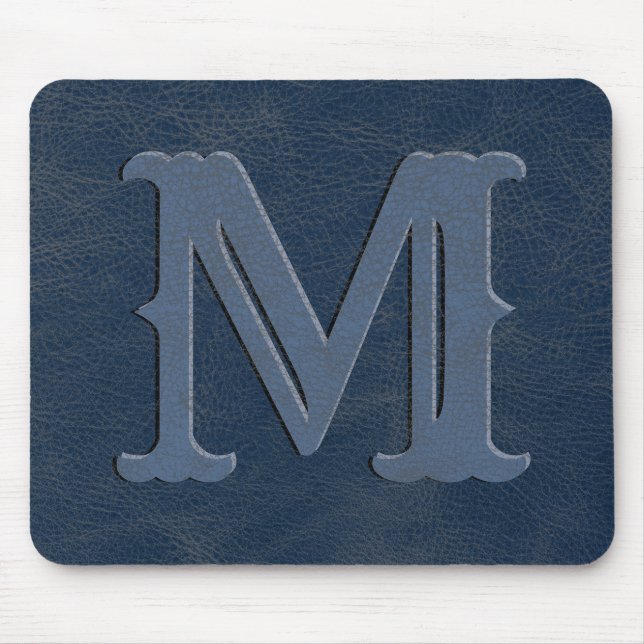 Rustic Blue Leather Struktur Monogram Initial Musmatta (Framsidan)