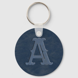 Rustic Blue Leather Struktur Monogram Initial Nyckelring