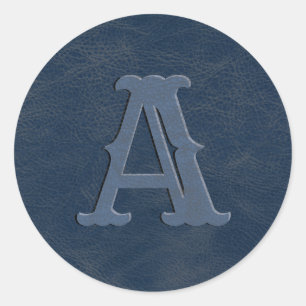 Rustic Blue Leather Struktur Monogram Initial Runt Klistermärke