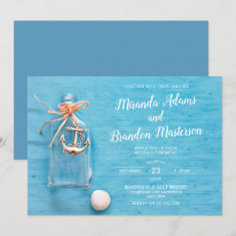 Rustic Blue, Little Flask, Anchor, Beach Wedding Inbjudningar