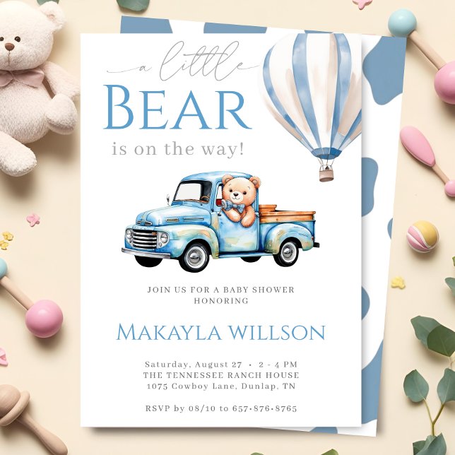 Rustic Blue Little Nalle Lastbil Baby Shower Inbjudningar (Skapare uppladdad)