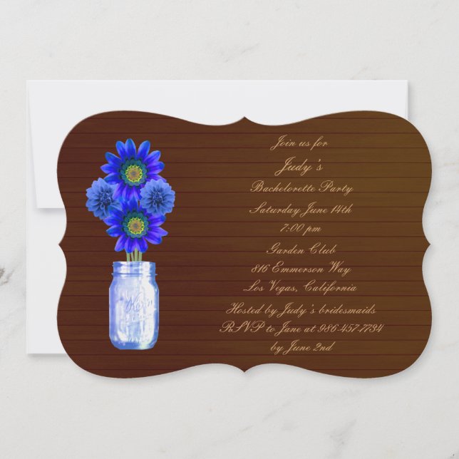 Rustic Blue Mason Burk Bachelorette Party Inbjudan (Framsida)